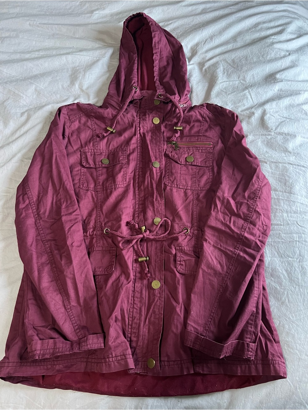 Fashionomics Hooded Utility Jacket in Burgundy